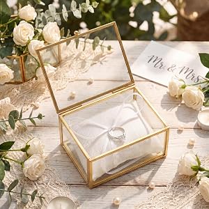 Unittype Vintage Glass Jewelry Box with Pillow Decorative Box 4x3x2 inch