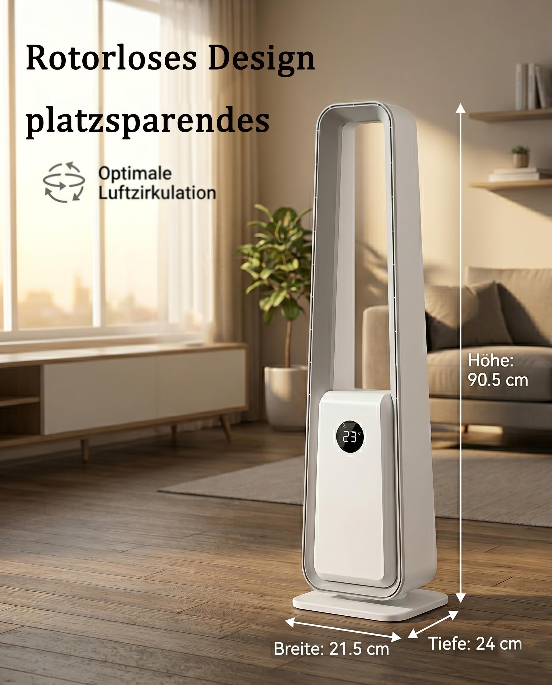 Ventilatore senza pale : ventilatore a torre da pavimento con telecomando, 24 livelli, 3 modalità e timer da 12 ore, ventilatore senza pale silenzioso per camera da letto e soggiorno