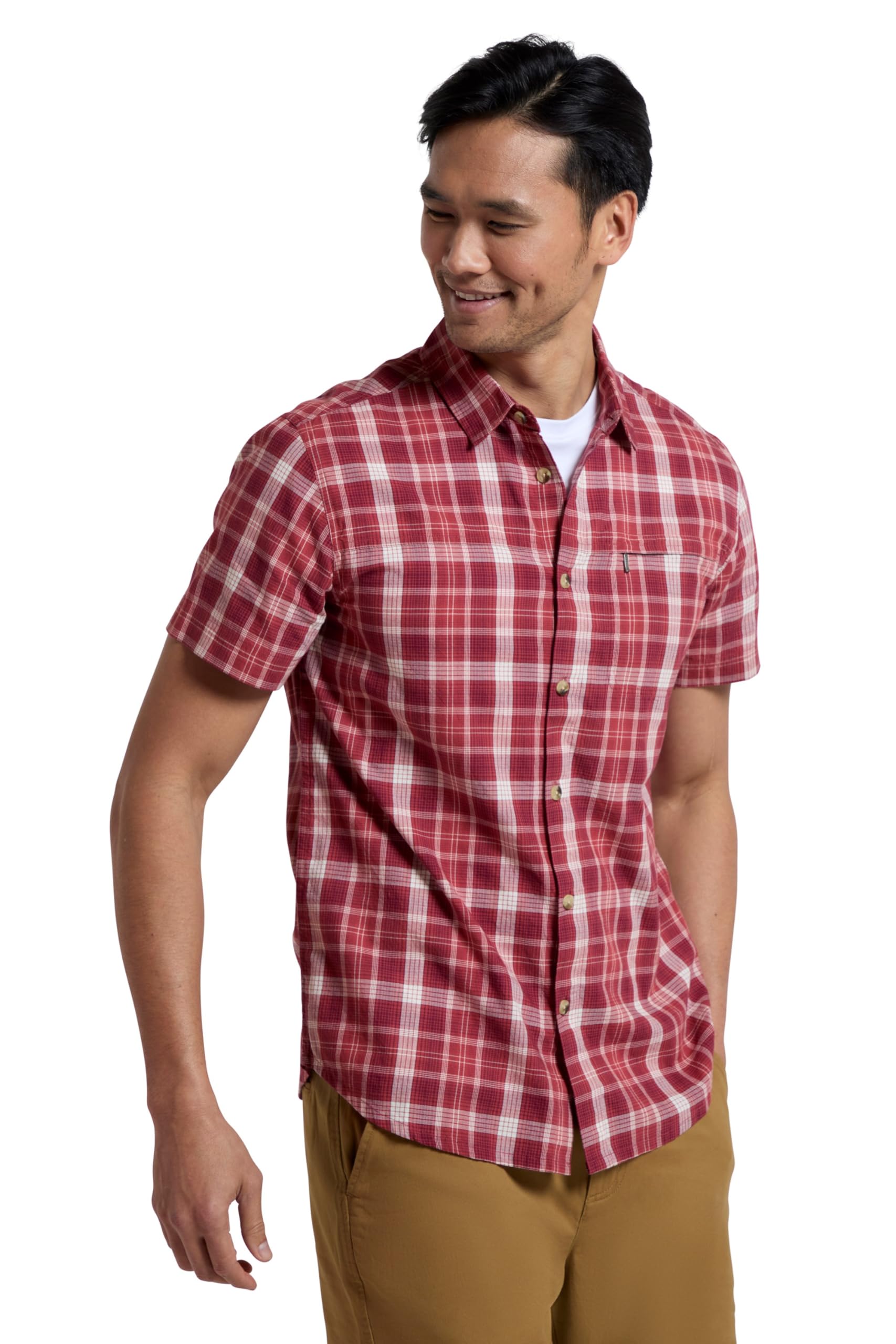 Mountain Warehouse Men's Red Holiday Cotton Shirt - Easy Care Shirt, Lightweight Casual Shirt, Mesh Lining Top - Spring Summer, Travelling, Camping & Hiking S