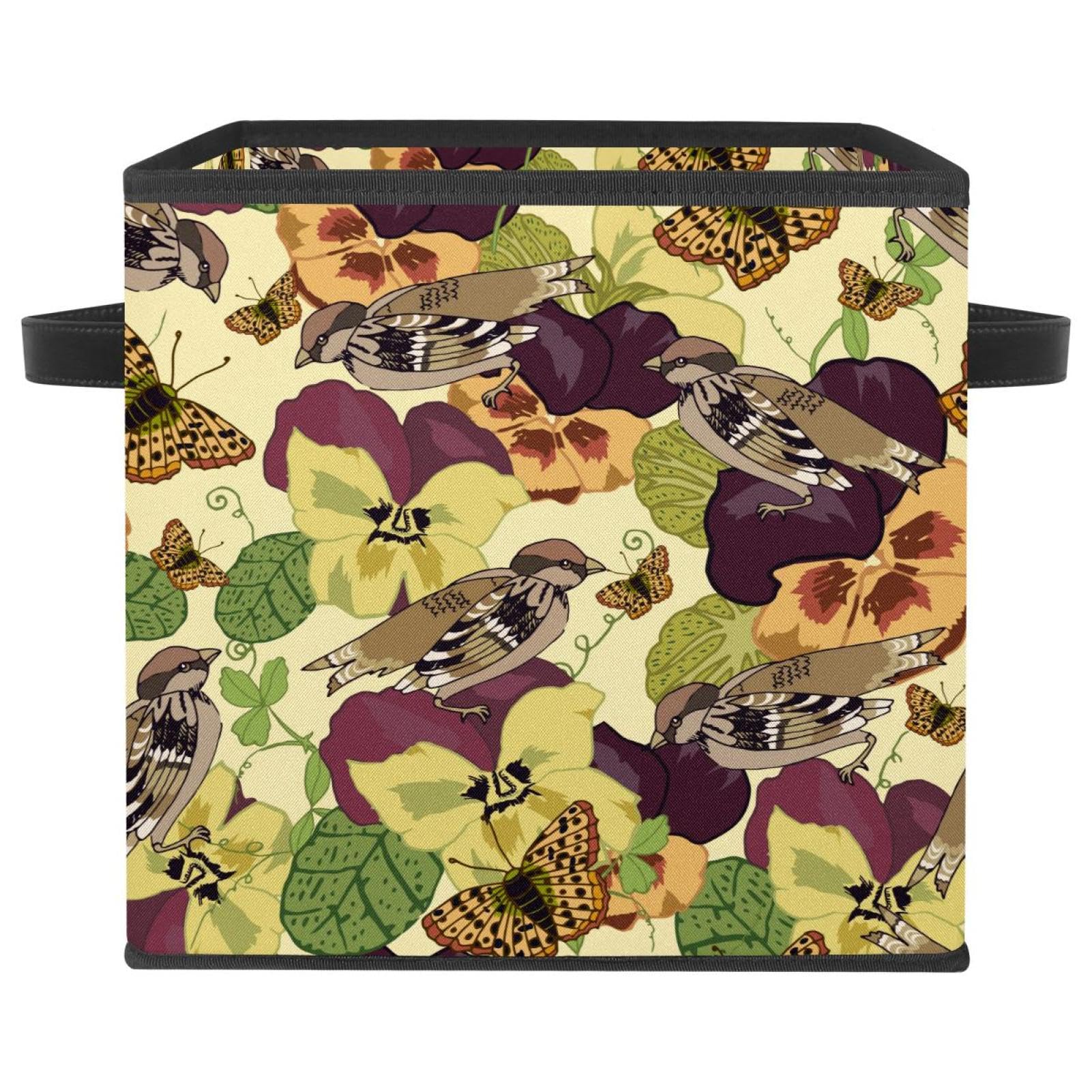 Boîte de rangement pliable en tissu pour chambre et jouets oiseaux vintage