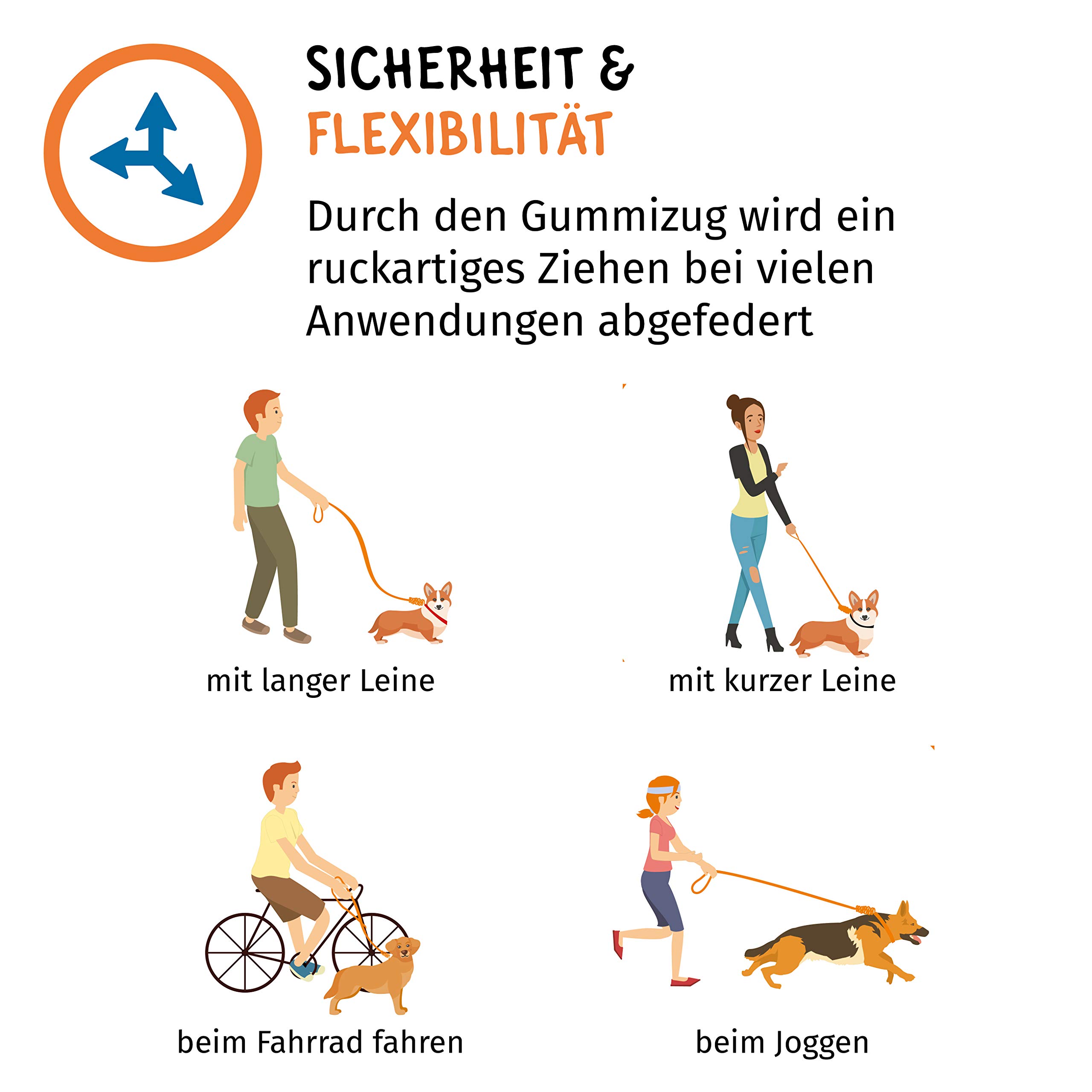 Floxik Ammortizzatore per cani grande | forte | Estensione in lino elastico e robusto per ogni guinzaglio – ideale per passeggiate, jogging e ciclismo