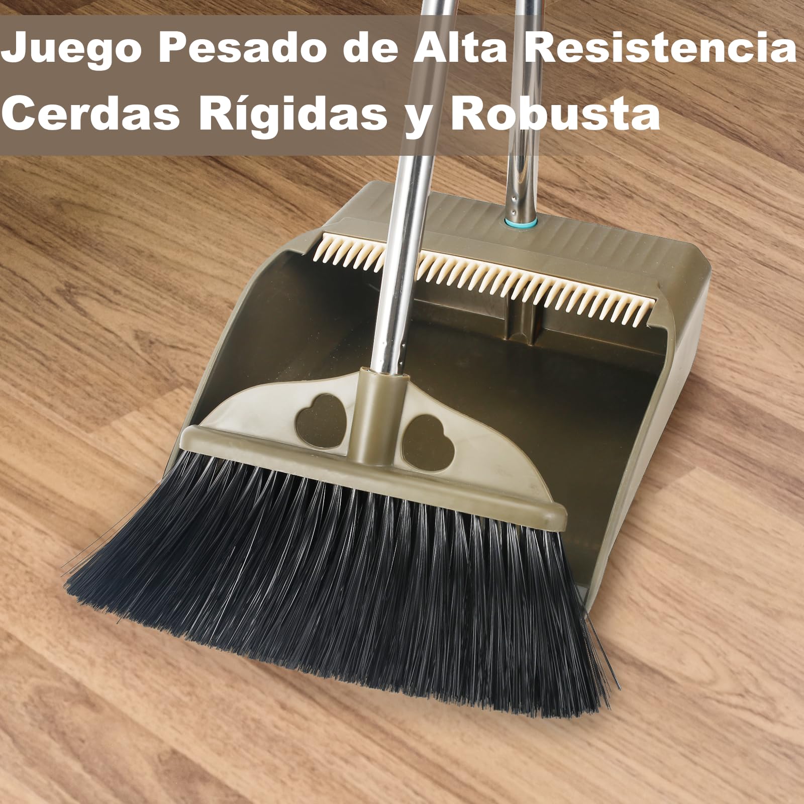 Escoba y Recogedor Cerdas Rígidas Mango Largo 48" para Exteriores e Interiores
