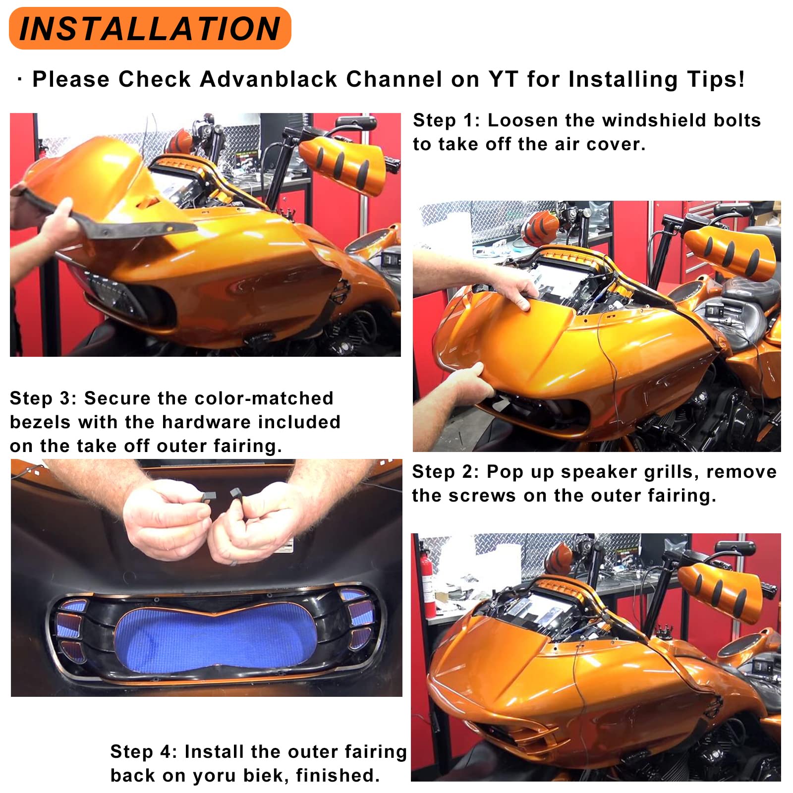Amazon | Moto Onfire ロードグライド ヘッドライトトリムカバーベゼル