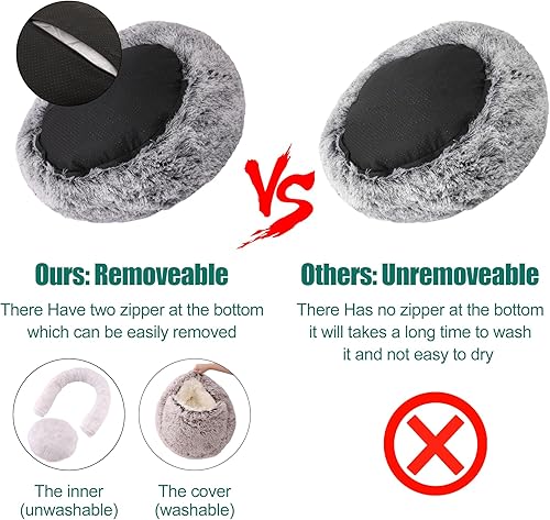 Miniatura 4 de Cama redonda para cueva para perros y gatos con funda con capucha, cama para mascotas con capucha de felpa para perro, cama de piel sintética,