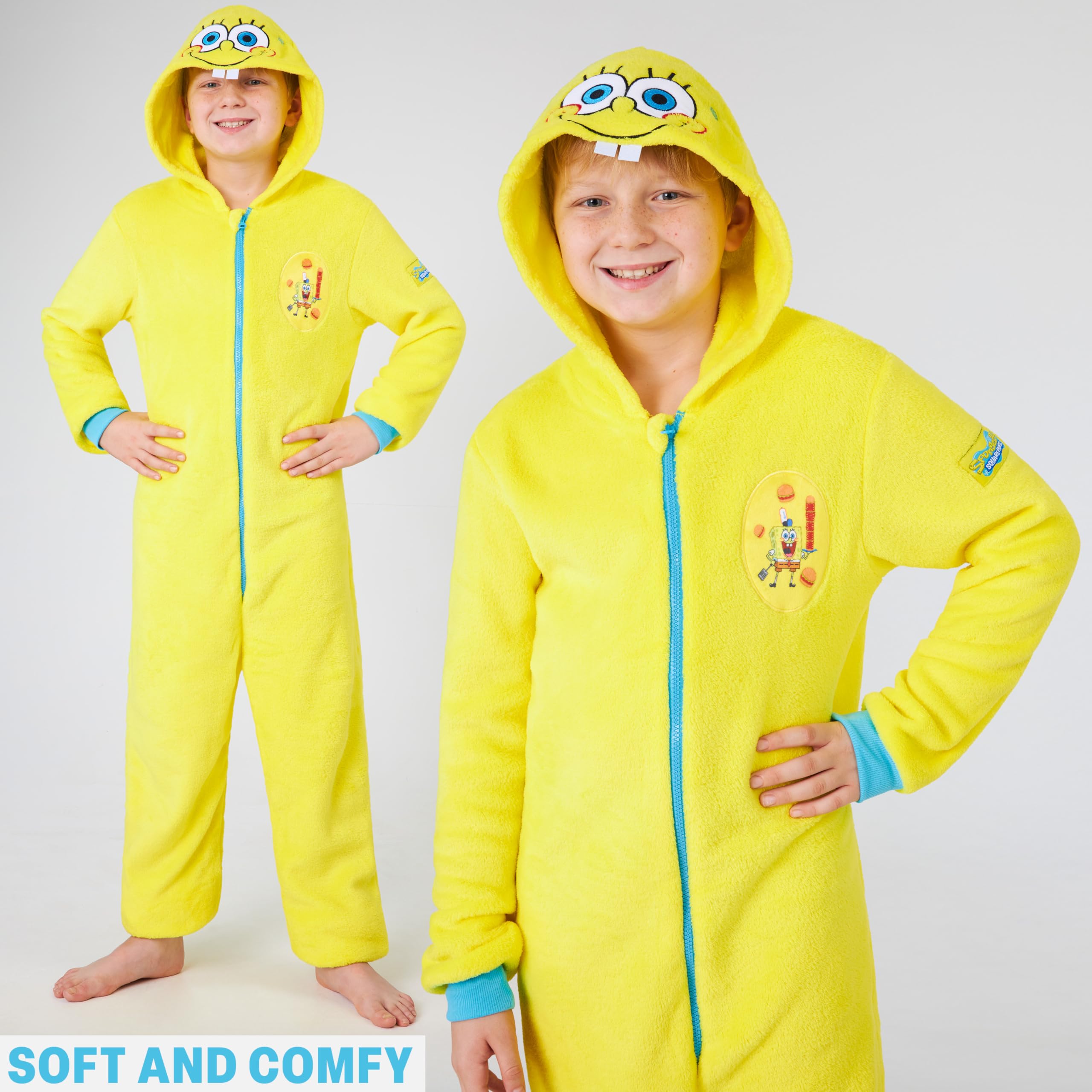 SPONGEBOB SQUAREPANTS Pyjama Enfant Filles Grenouillère Polaire Bob l'éponge 5-14 Ans Combinaison Kawaii Cosy Cadeau Ado
