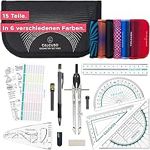 CALCUSO Geometrie Set Pro/Zirkel Set (15-teilig) in schwarzer Federmappe mit Zirkel und Geodreieck - Praktisches Mäppchen für Schule, Uni, Büro und Zeichnungen