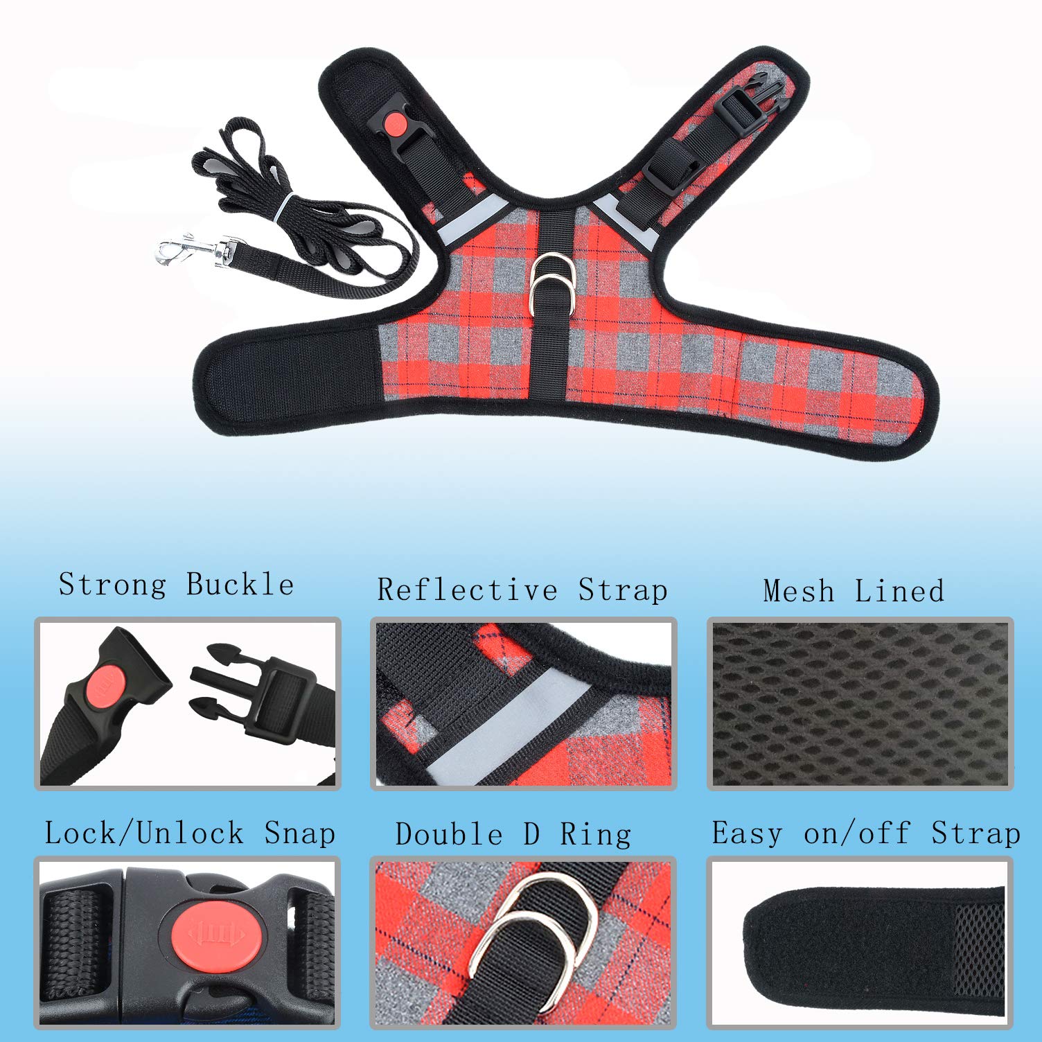 Ranphy Lattice Escape Proof Small Dog Harness and Leash Set Girl Boy Puppy Cat Step-in Harnesses No-Pull Reflective Adjustable Breathable Soft Mesh Easy Control Outdoor Walking Vest Gray L