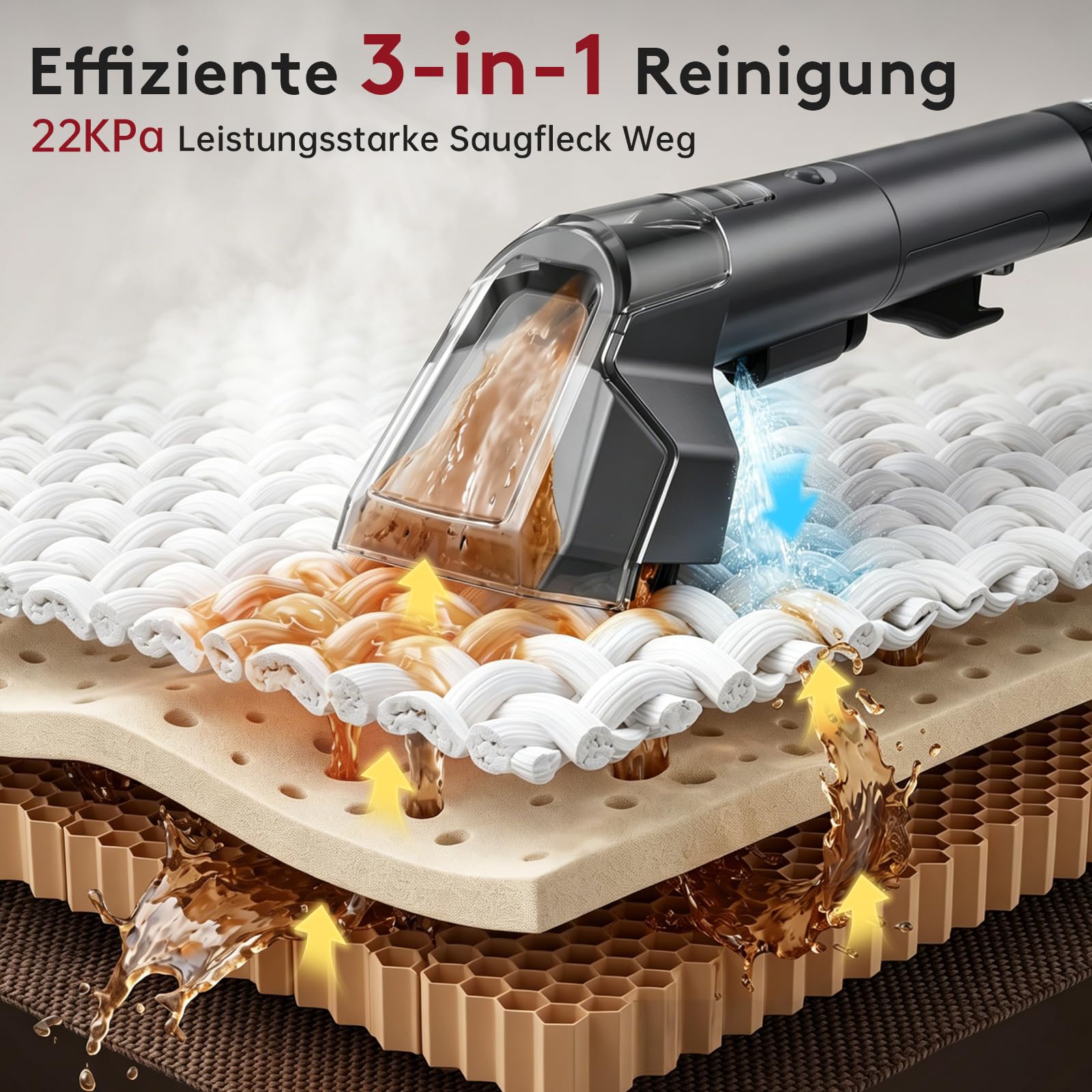 Nasssauger Polsterreiniger Gerät,600 W– 22 kPa Teppichreiniger Waschsauger,Tragbares Teppich-Reinigungsgerät mit Selbstreinigung und langem Schlauch für Sofas,Teppiche & Auto-Innenräume