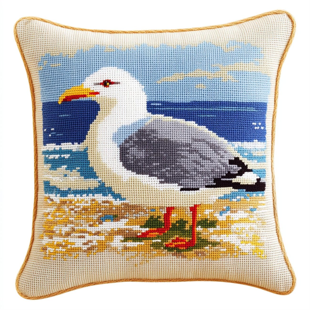 Henypt 9CT Cross Stitch Cushion Kits for Adults Cartoon Seagull Animal DIY Cushion Embroidery Kit Needlepoint Handmade Needlework Cushions Kits Stitched Pillow Cover Set for Adults Beginners 50x50cm