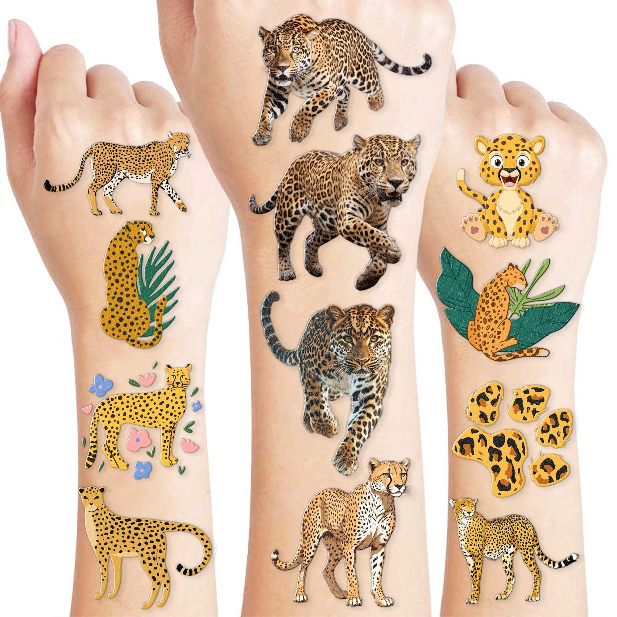 Cheetah Tattoos Temporary, 8 Sheets (96PCS)