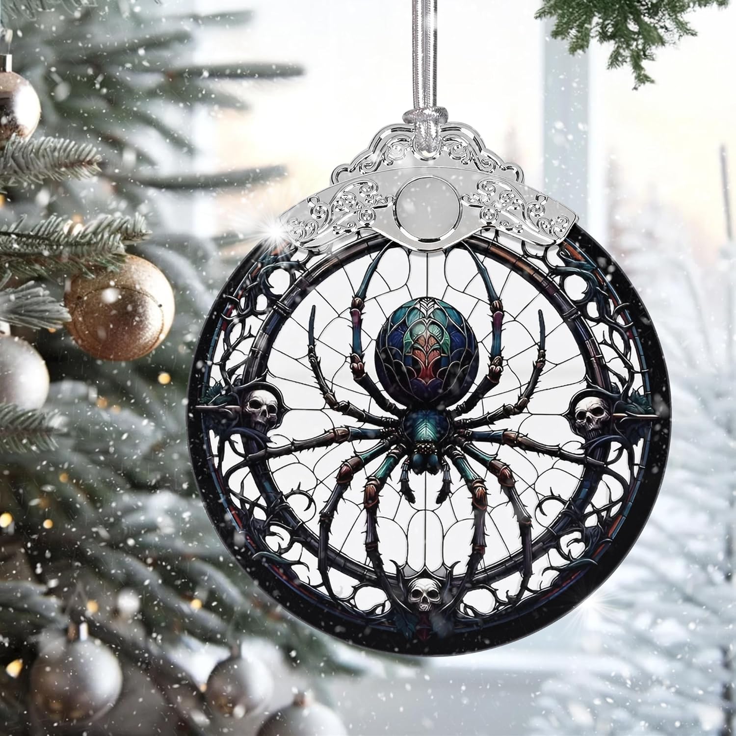 2025 Ornaments for Christmas Tree, Zmoicky Stained Glass Hanging Ornament, Christmas Ornaments Clearance, Gift Exchange Ornament, Bauble Present - Spider - Image 6