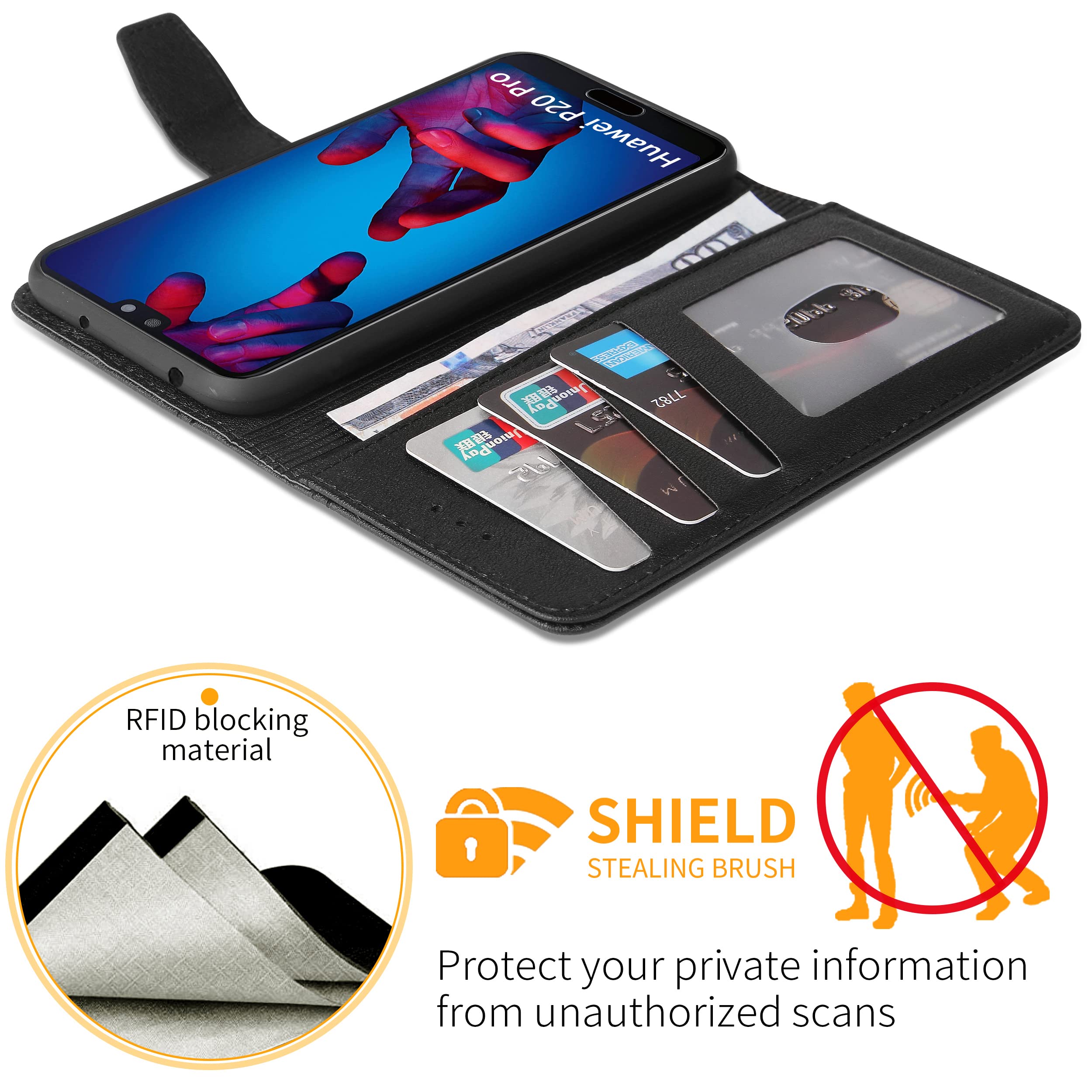 Handyhülle Für Huawei P20 Lite – Leder Flip Case Mit RFID Schutz, Kartenfach & Standfunktion