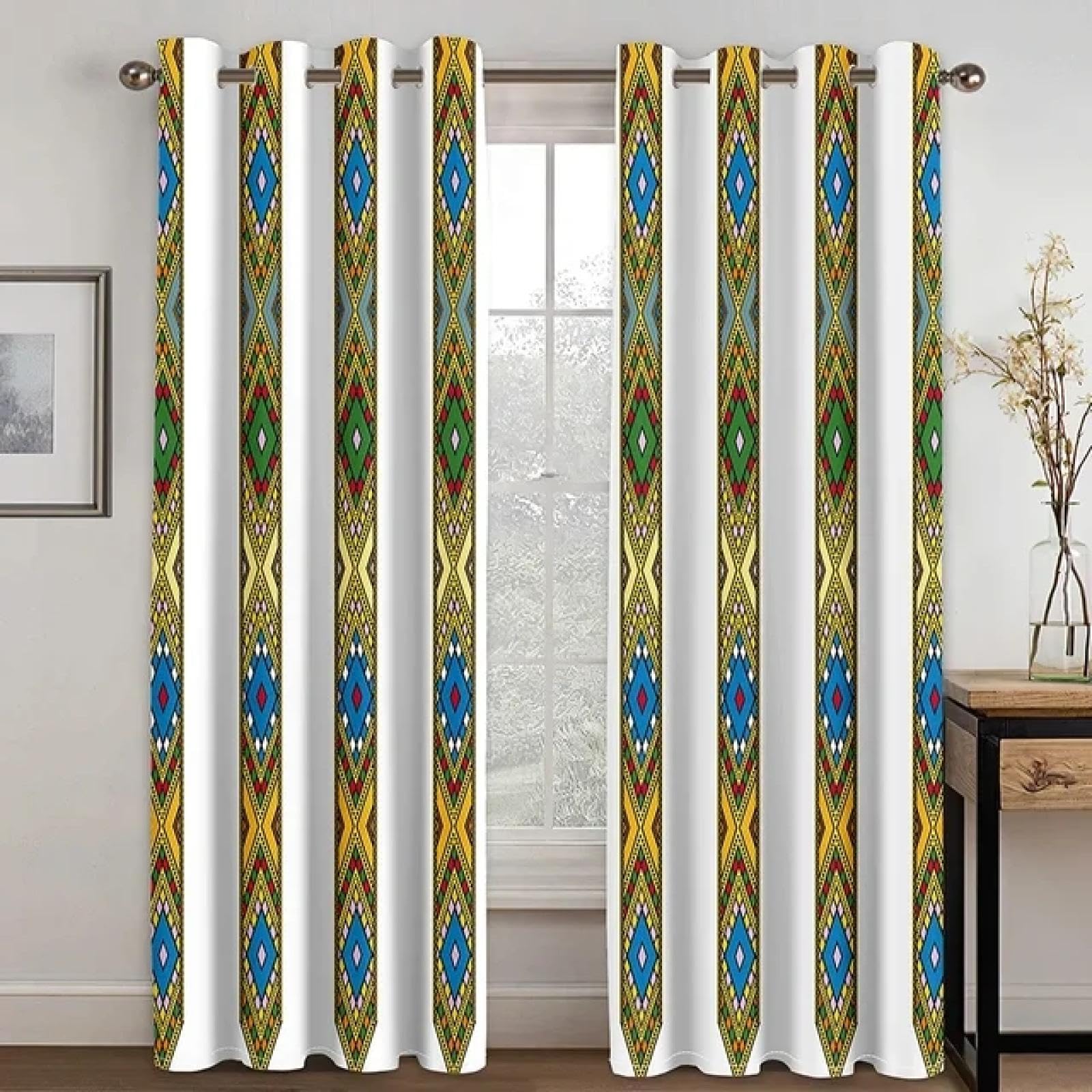 ZXBNNN Ethiopian Tradition Curtains 3D Printed Kitchen Decorations Window Treatments Curtains for Bedroom Living Room Drapes Window 145x245cm(WxH)/