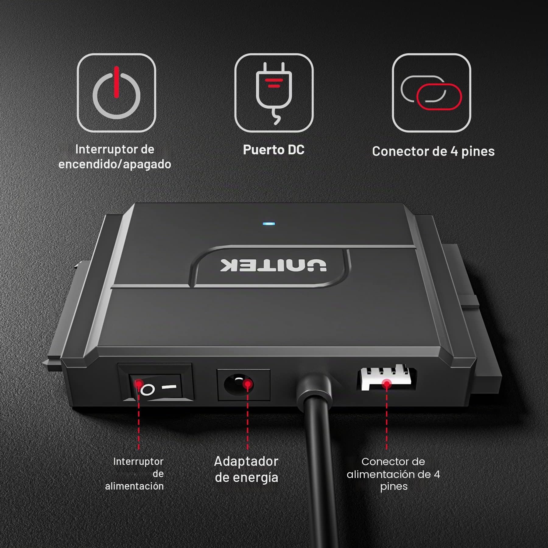 UNITEK Disco Duro USB SATA Adaptador USB 3.0 Adaptador para 2.5 y 3.5 Plug-in IDE Sata Disco Duro Convertidor con Power Adapter para Windows 10/8/7, Mac OS, Linux, PS5, Xbox X/S (USB A)