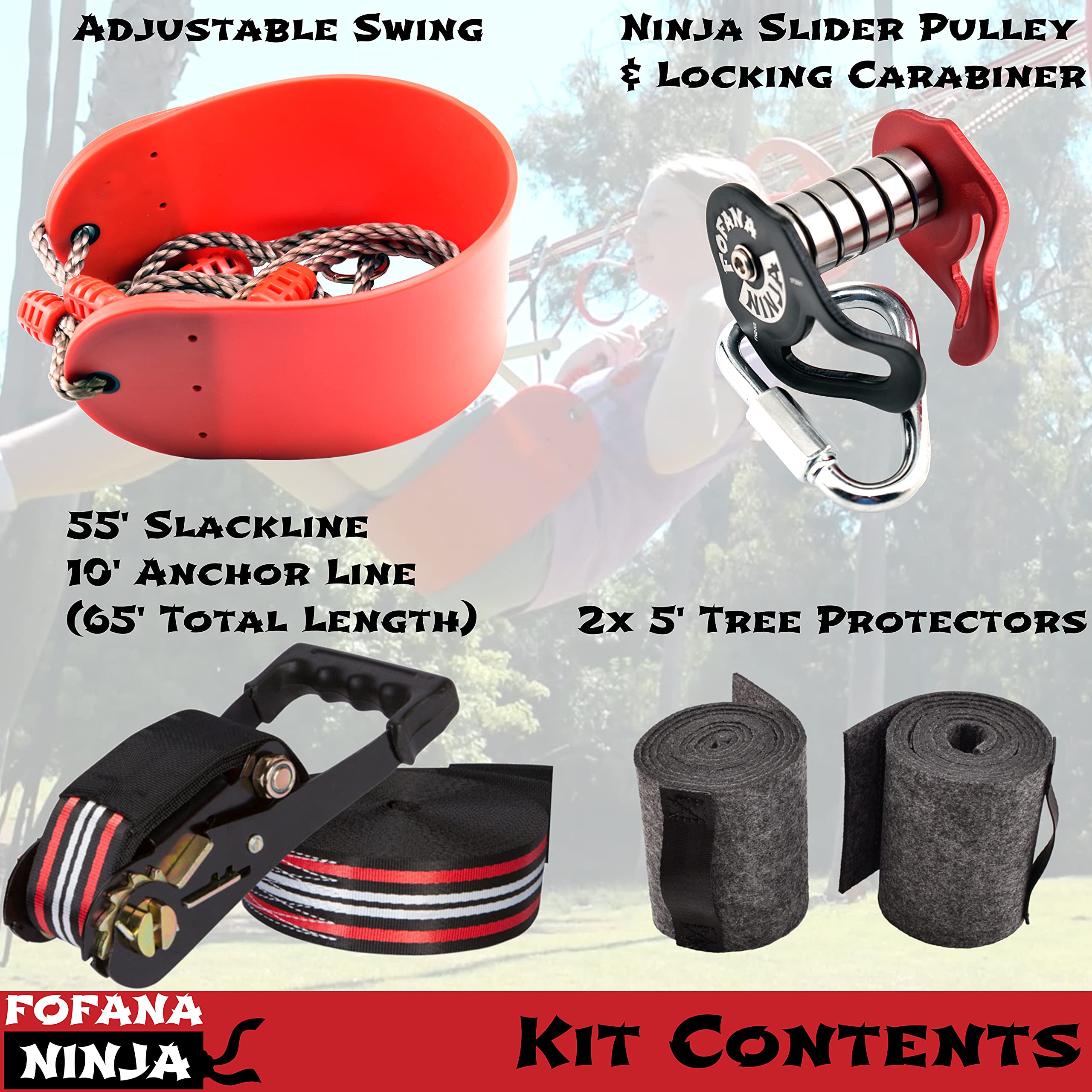 Buy Fofana Ninja Slider Zipline Pulley Kit 65 Ft Ninja Slackline