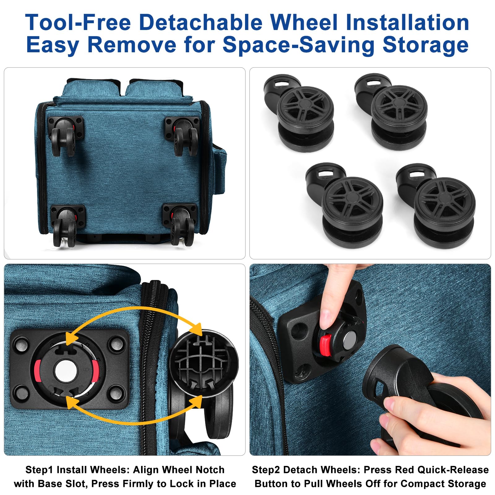 Mochila transportadora para gatos con ruedas, plegable, de lados suaves, para gatos y perros pequeños, malla transpirable con protección solar, portátil para acampar y caminar, color azul