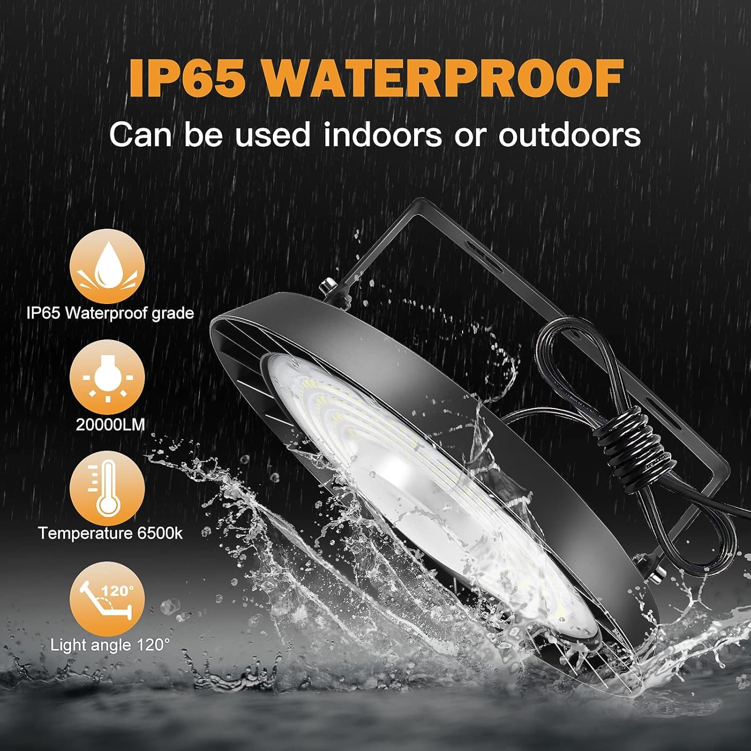 UFO LED Naves Industriales 300W Lámpara de Alta Bahía, 30000LM Foco IP65 6500K Impermeable para Patio, Garaje, Fábrica, Taller