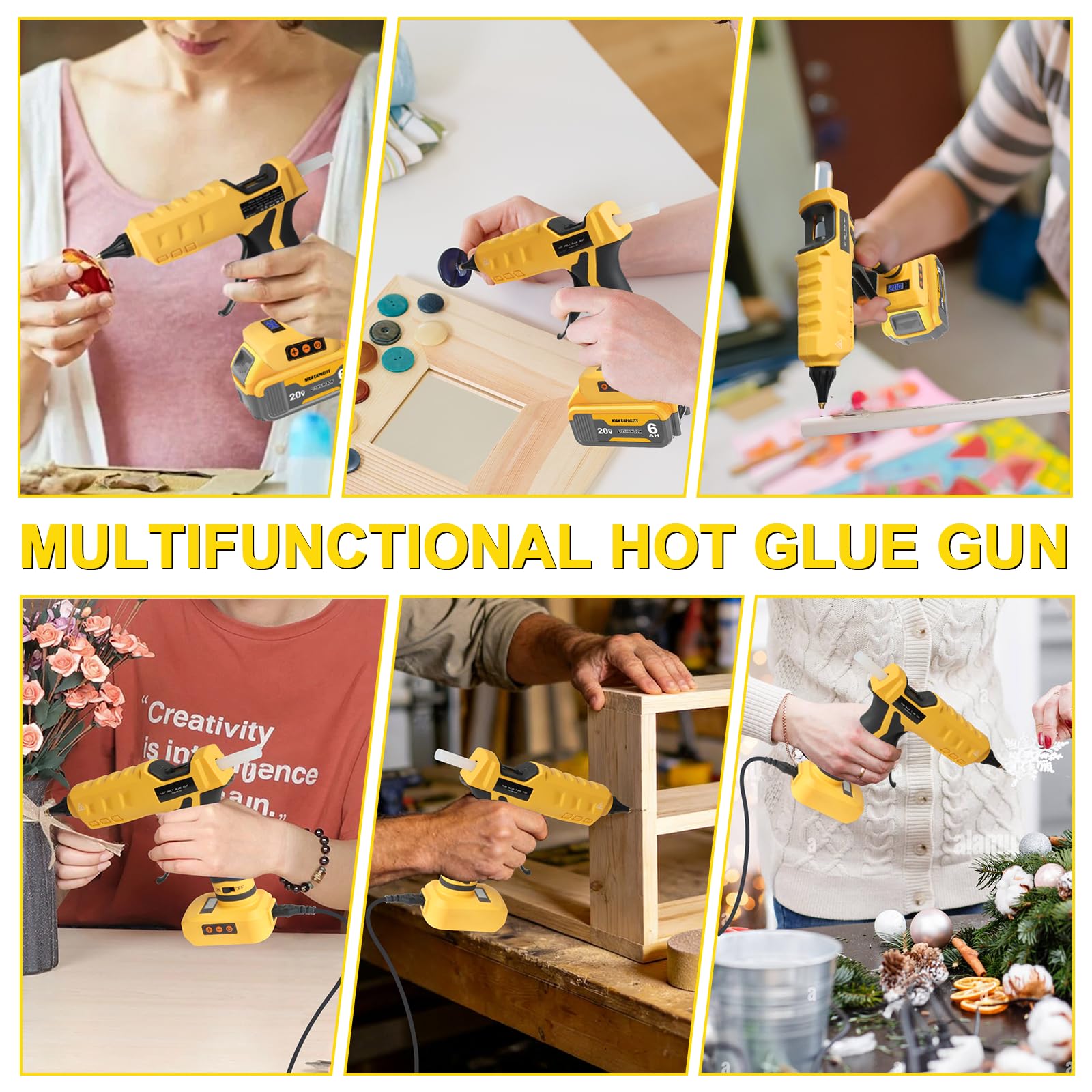 Pistola de pegamento caliente 2 en 1 inalámbrica y con cable compatible con batería Dewalt de 20 V, temperatura LED digital de 100 W, pistola de pegamento ajustable antigoteo de tamaño completo con 1