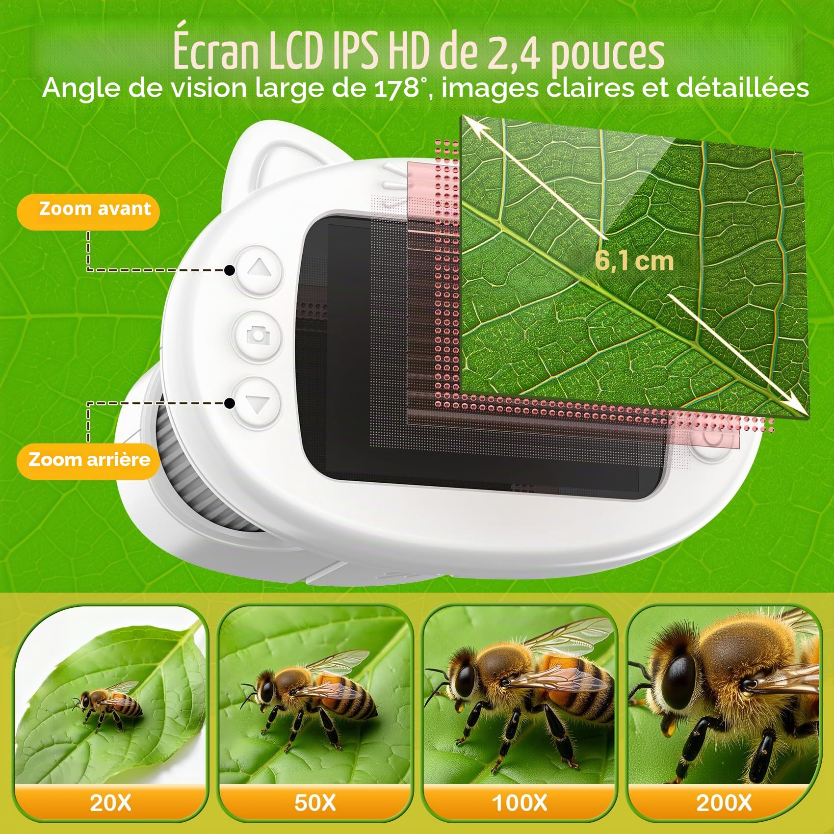 GlobalCrown Microscope Enfant electronique, Microscope numérique de Poche Petit Scope,200x loupe microscopique Portable,Jouet éducatif Scientifique pour garçons Filles de 3 4 5 6 7 8 9 Ans Cadeau