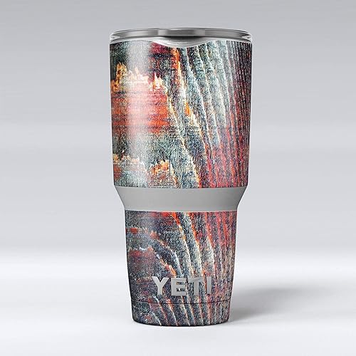 Miniatura 4 de Superficie de madera teñida de color naranja y verde azulado Grungy  Kit de envoltura de vinilo compatible con vasos enfriadores Yeti Rambler