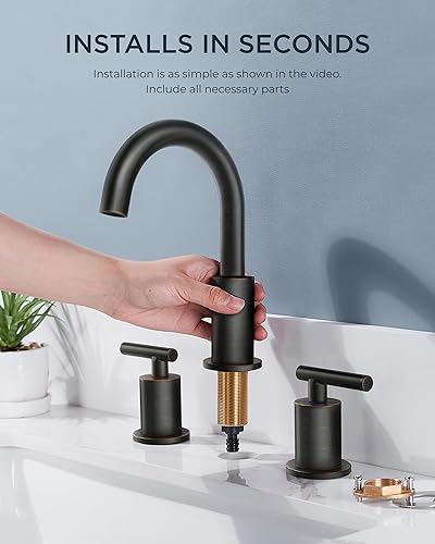 Miniatura 8 de FORIOUS Grifo de baño de bronce aceitado de 3 agujeros, grifo de lavabo de baño de 8 pulgadas, bronce aceitado con drenaje desplegable, grifo de