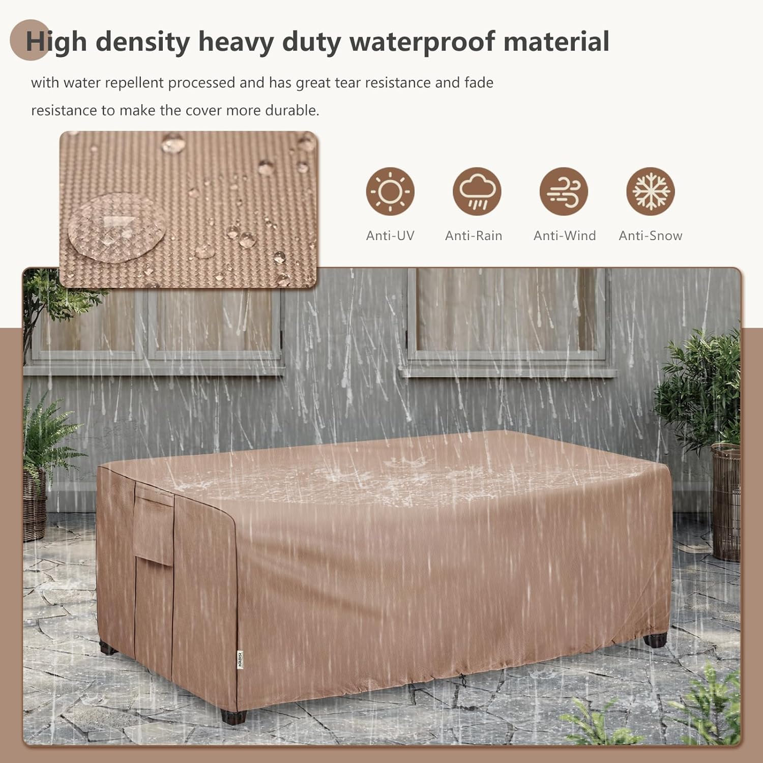 Outdoor Coffee Table Cover,600D Waterproof Patio Rectangular Side Table Covers,48 W x 28 D x 16 H,Outdoor Table Covers Waterproof Rectangle(Brown)