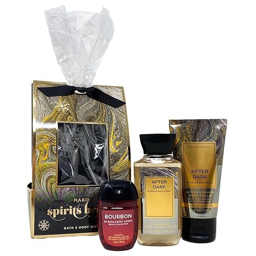 Bath and Body After Dark Making Spirits Bright - Mini bolsa de regalo 3 en 1 para cabello, cara y cuerpo - Crema corporal y gel de manos Bourbon