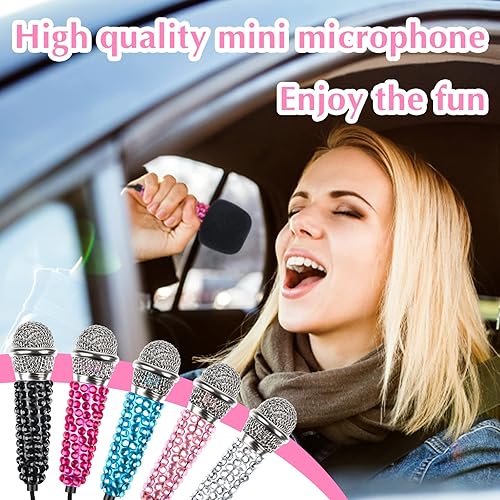 Miniatura 4 de 5 mini micrófonos portátiles de instrumento vocal para teléfono micrófono de karaoke Asmr con 5 calcomanías de diamantes de imitación conector de