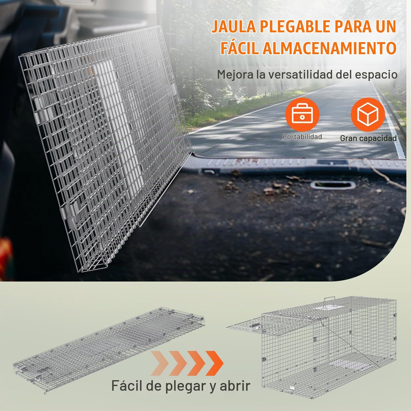 VEVOR Trampa para Animales 1067x406x457 mm Jaula Plegable para Trampa para Gatos Alambre Galvanizado sin Crueldad con Asa Trampa para Conejos, Gatos Callejeros, Ardillas, Mapaches, Marmotas, Zorros