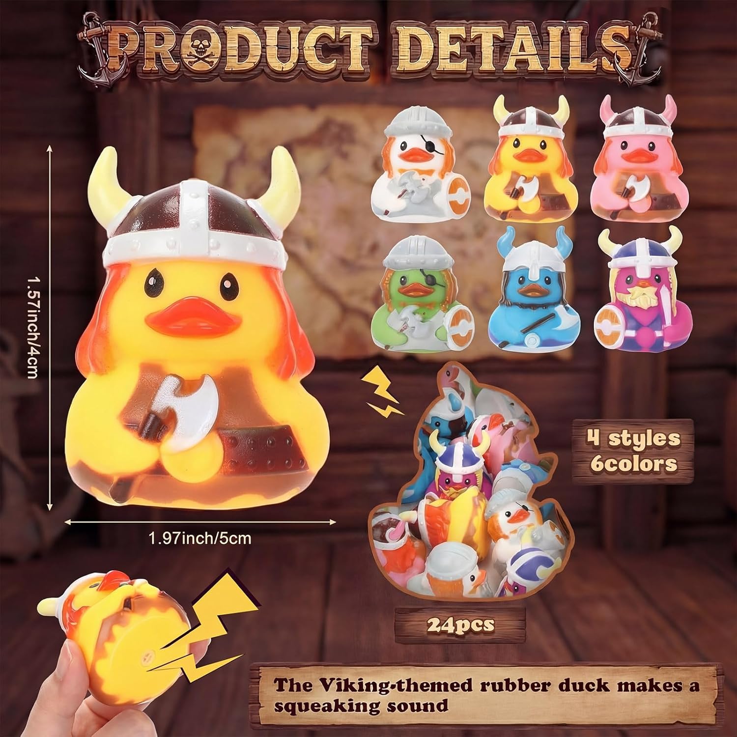HyDren 24 Pcs Mini Viking Rubber Ducks Medieval Party Favor Ducks Pirate Duckies in Bulk Funny Rubber Duckies Bathtub Toys for Birthday Baby Shower Viking Pirate Halloween Party Favor Gifts Decor