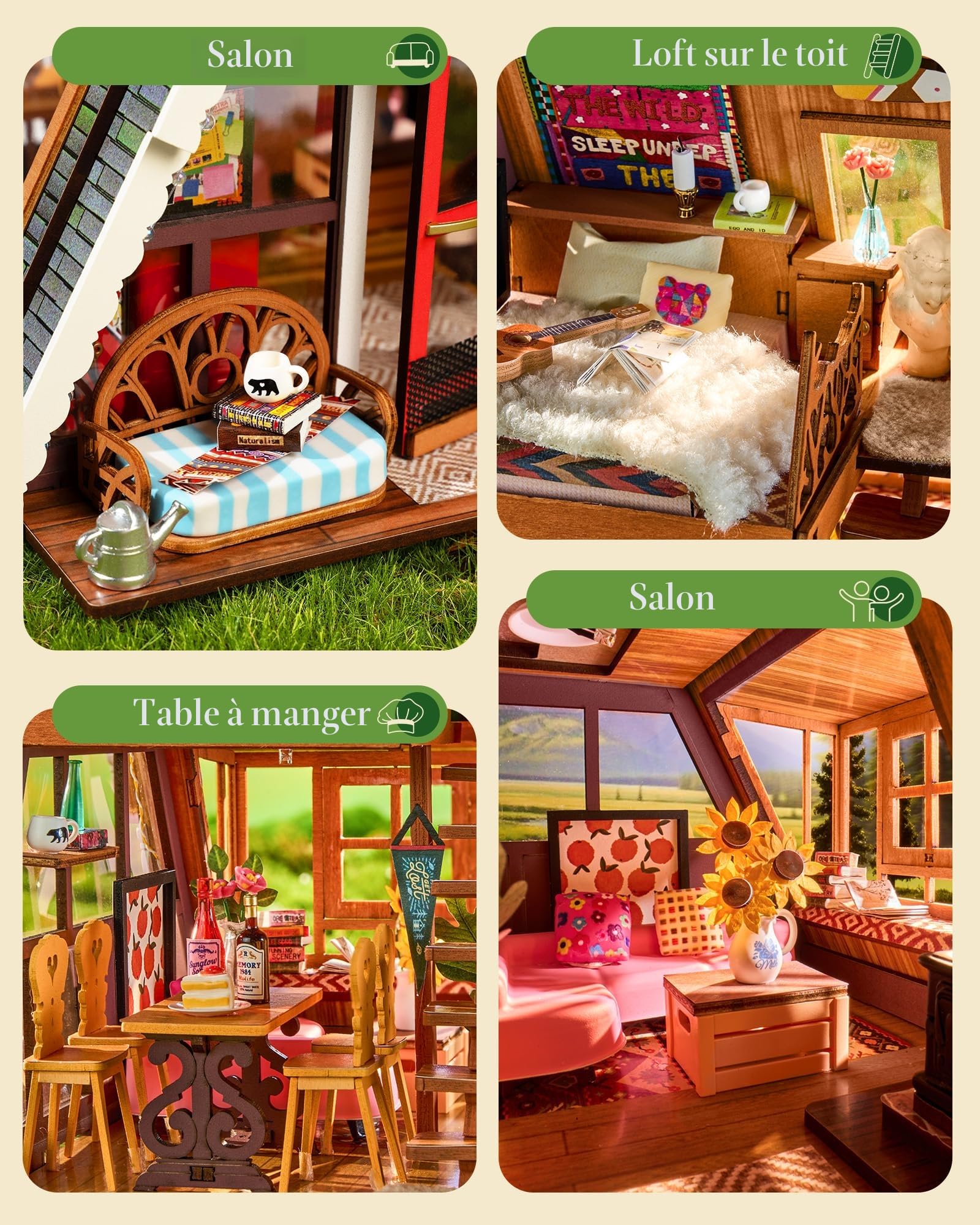 Rolife Maison de Poupée Cabane A-Frame Modèle en Bois Kit de Miniature Maison de Guérison Naturelle Cabane de Forêt Féérique Décoration de Maison Cadeau Créatif pour Adultes