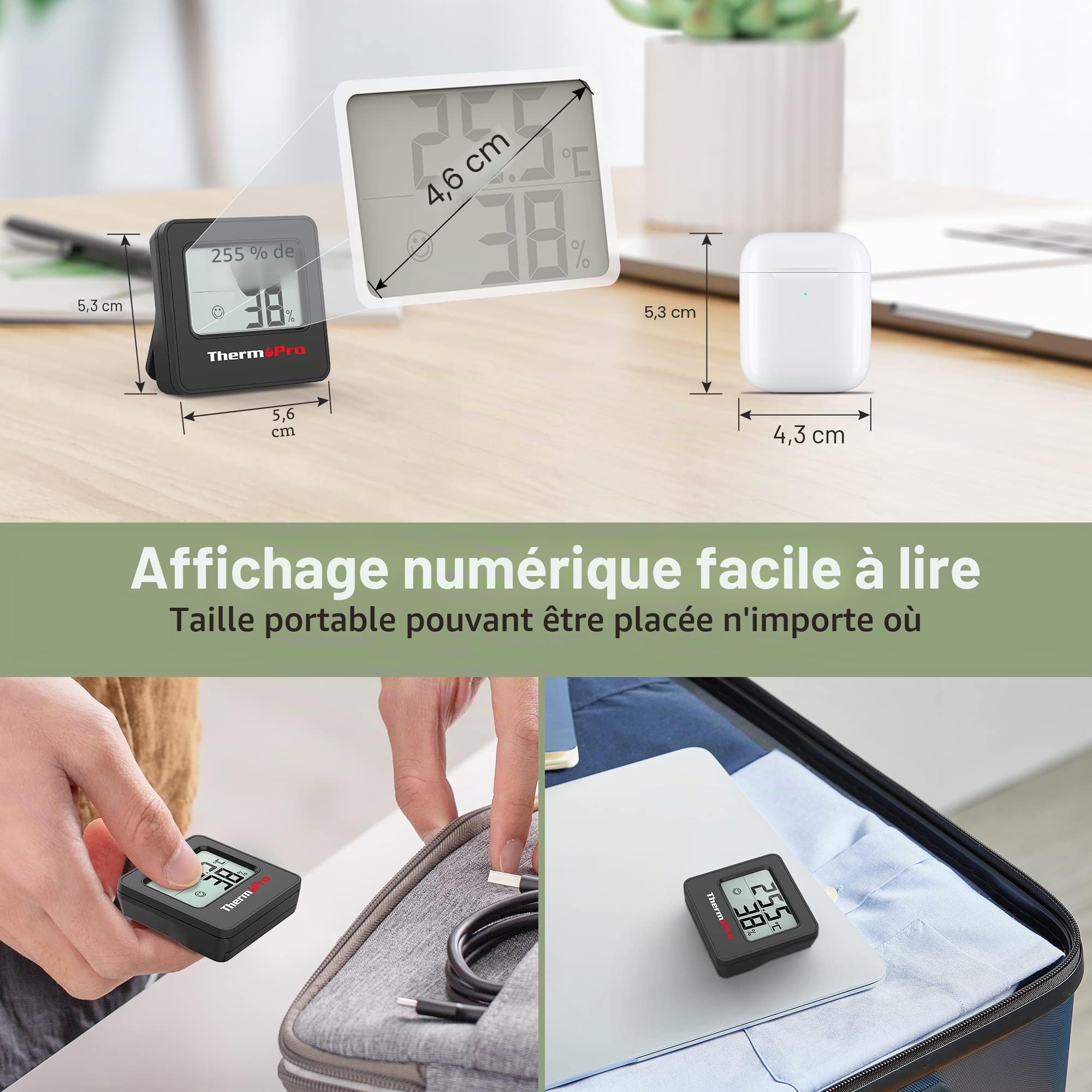 ThermoPro TP157-3 Hygromètre Digital Thermometre Interieur, Thermomètre Chambre Bébé avec Capteur d'humidité de Température et Icône de Visage Indicateur de Confort pour Serre, Cave à Vin, Bureau