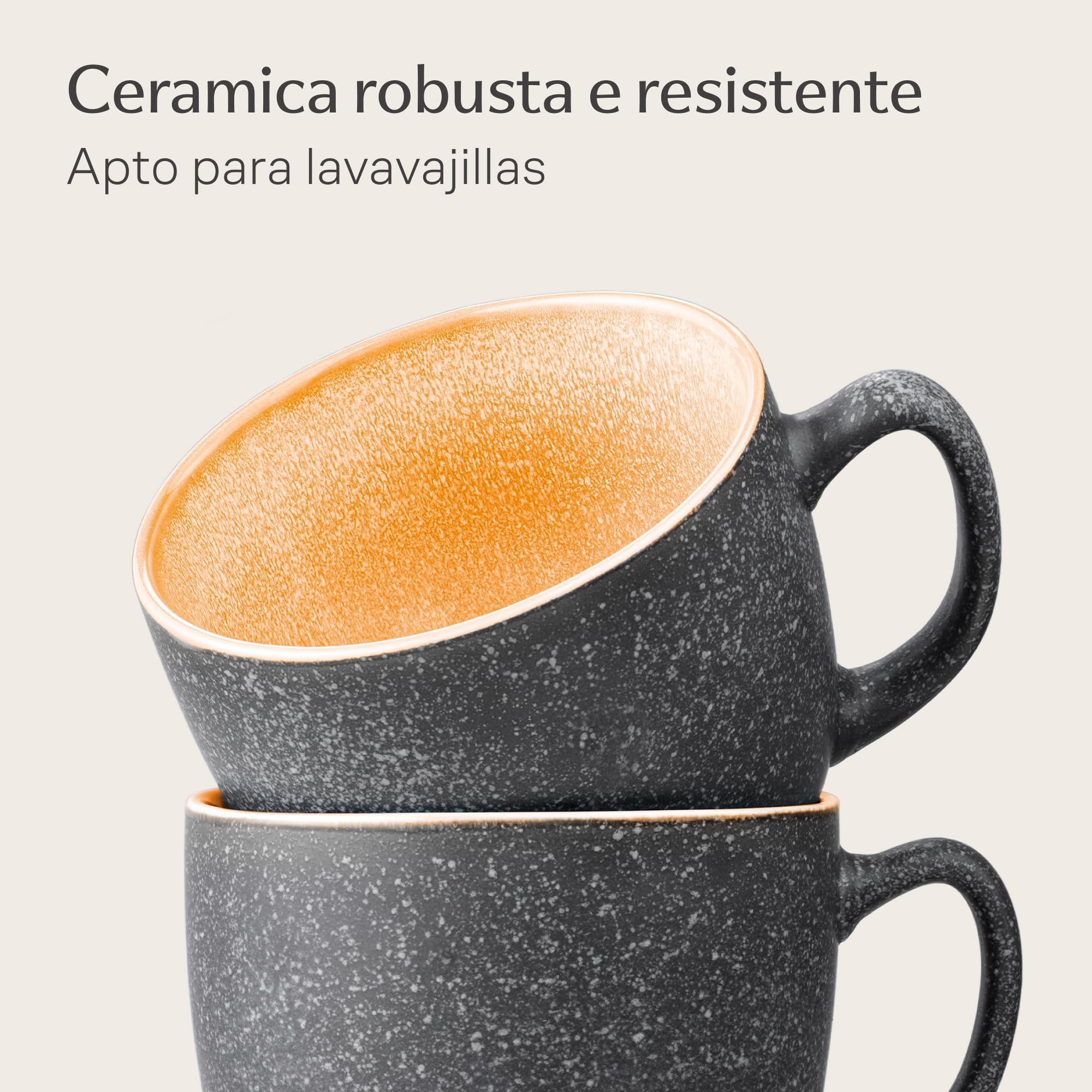 Cosumy Set de 4 Tazas de Café Grandes - 350ml Tazas de Cerámica – Juego de Café Moderno - Gres Grueso con Esmalte Reactivo Hecho a Mano - Mantiene el Calor por Más Tiempo (Multicolor)