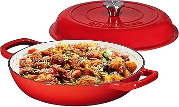 Bruntmor 3.8 Quart Enamel Cast Iron Dutch Oven With Handles And Lid, 3.8 Qt Gradient Red Cast Iron Skillet, Enamel Shallow Cookware Braising Pan For Casserole Dish, Crock Pot Covered With Cast Iron