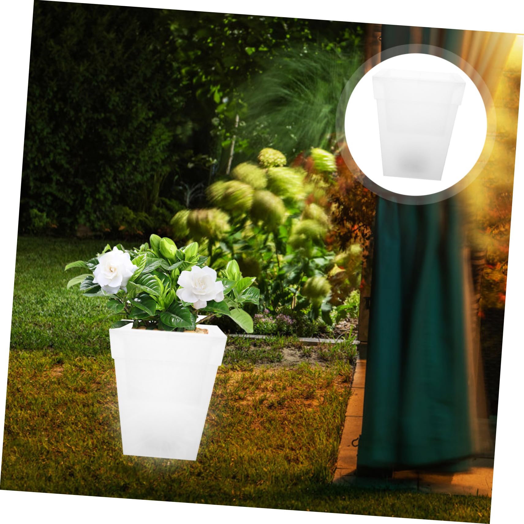 Angoily Lampada Solare Da Fioriera Quadrata Bianca, Grande Vaso Da Esterno Per Giardino Decorativo, Fioriera Luminosa Base in Plastica Per Piante, Per Ambienti Esterni e Cortili