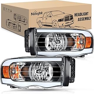 Nilight Headlights Assembly Led DRL for 2002-2005 Dodge Ram 1500/2003 2004 2005 Dodge Ram 2500 3500 Headlamp, Black Housing Amber Reflector