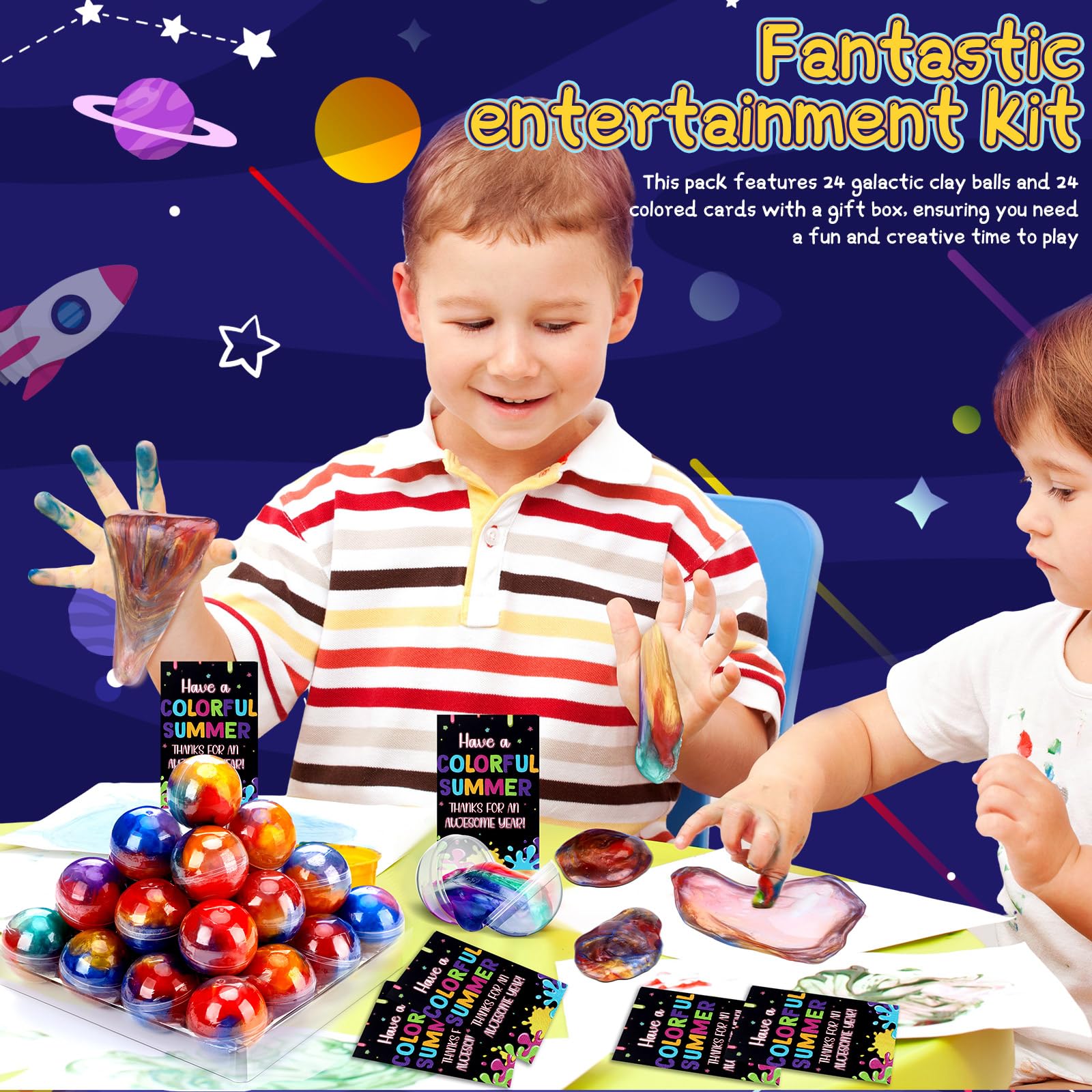 24 Set 2025 End of The School Year Gift for Student Graduation Galaxy Clay Ball with Color Card Kindergarten Preschool 2025 Graduation Gift from Teacher End of The School Year Party for Children Kid - Image 4