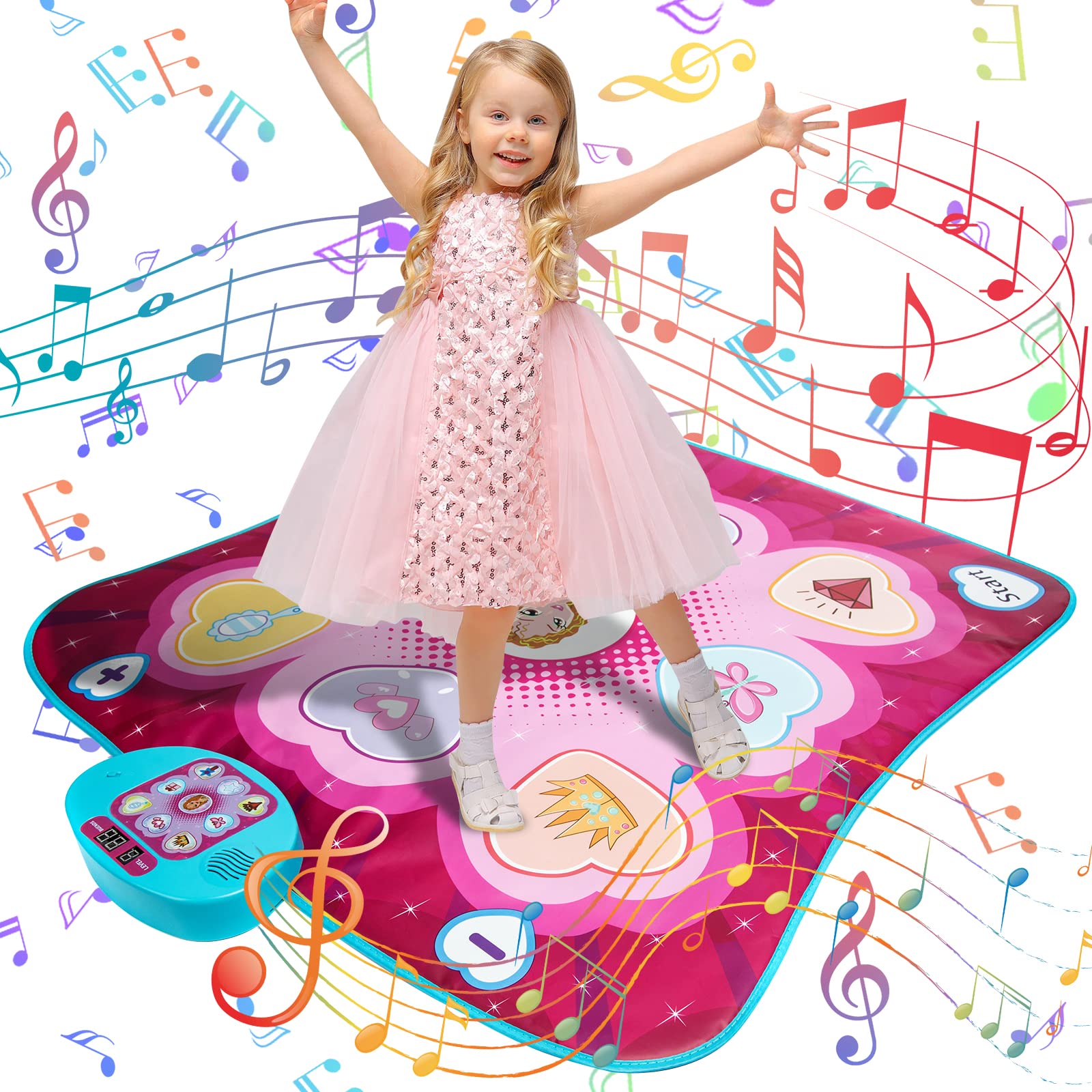 Tanzmatte Kinder Spielzeug Geschenke für Mädchen Jungen Alter 3 4 5 6 7 8 Jahre Musikmatte Herausforderung Modi LED Integrierter Musik Weihnachten Geburtstag Kinderspielzeug