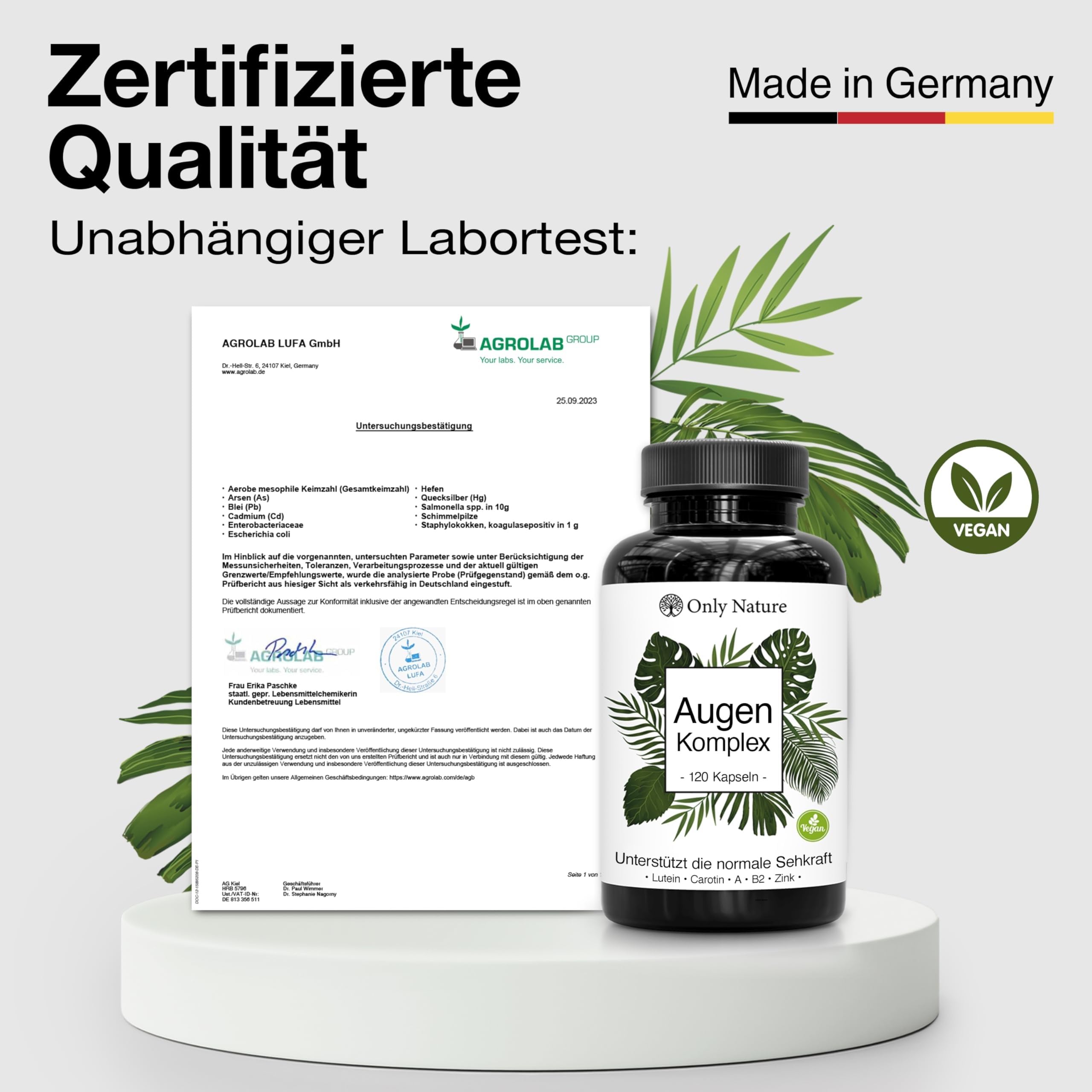 Augenvitamine - 130 Lutein Zeaxanthin Kapseln mit Beta Carotin, Vitamin B2, A, Zink - Einzigartige Zusammensetzung - in Deutschland produziert, Laborgeprüft & vegan - Augenvitamine Testsieger