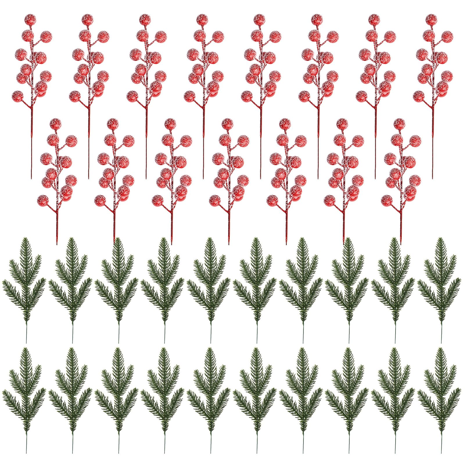 Muiltvoe 35 Pieces Artificial Pine Needles and Berries Picks Set, Evergreen Pine Fir Picks Red Berry Twigs Christmas Tree Filler for DIY Wreath Garland Xmas Crafts