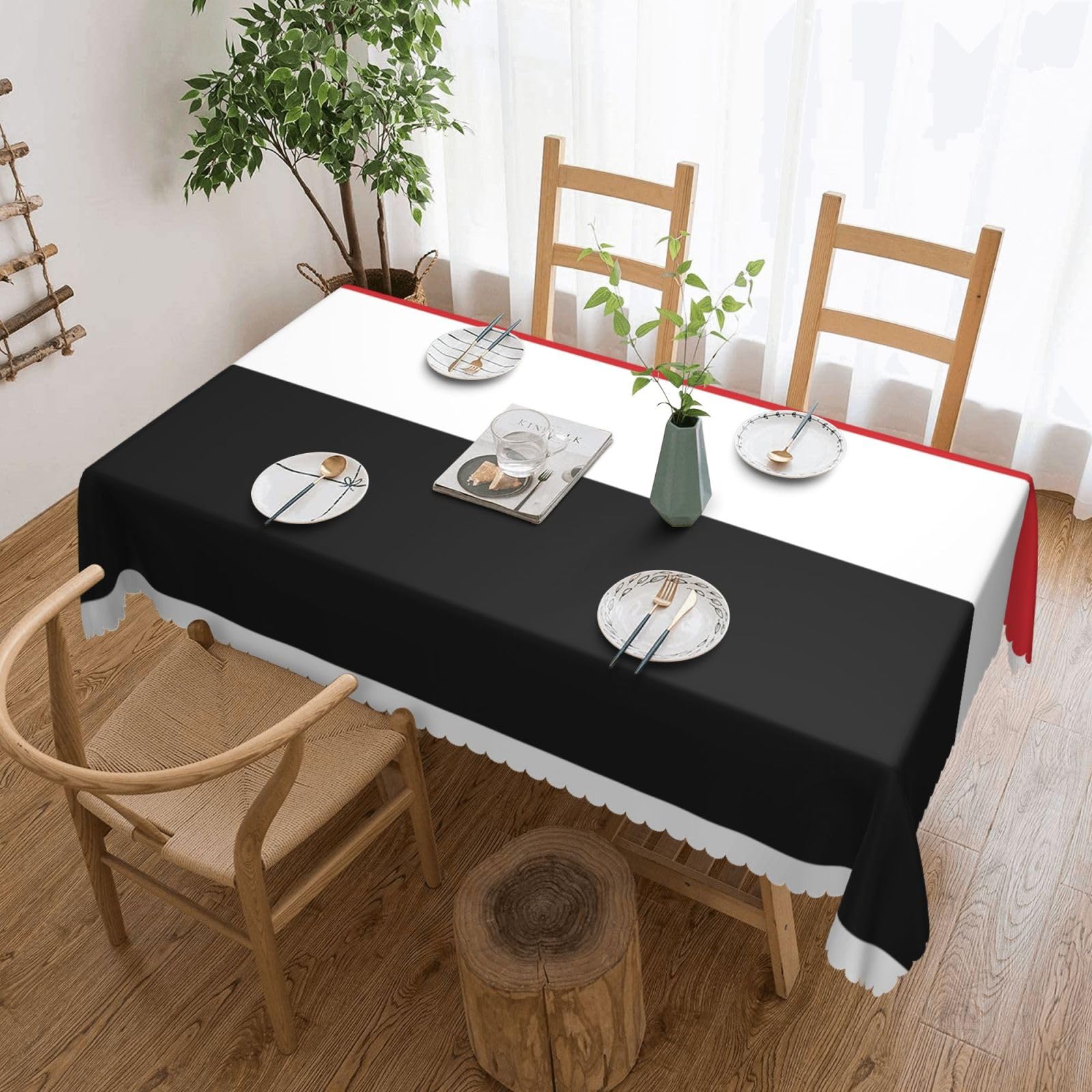 Dlxw Black Premium Stain-Resistant Yemeni Flag Tablecloth For Outdoor Picnics, Kitchens And Holiday Dinners 54 X 72 In