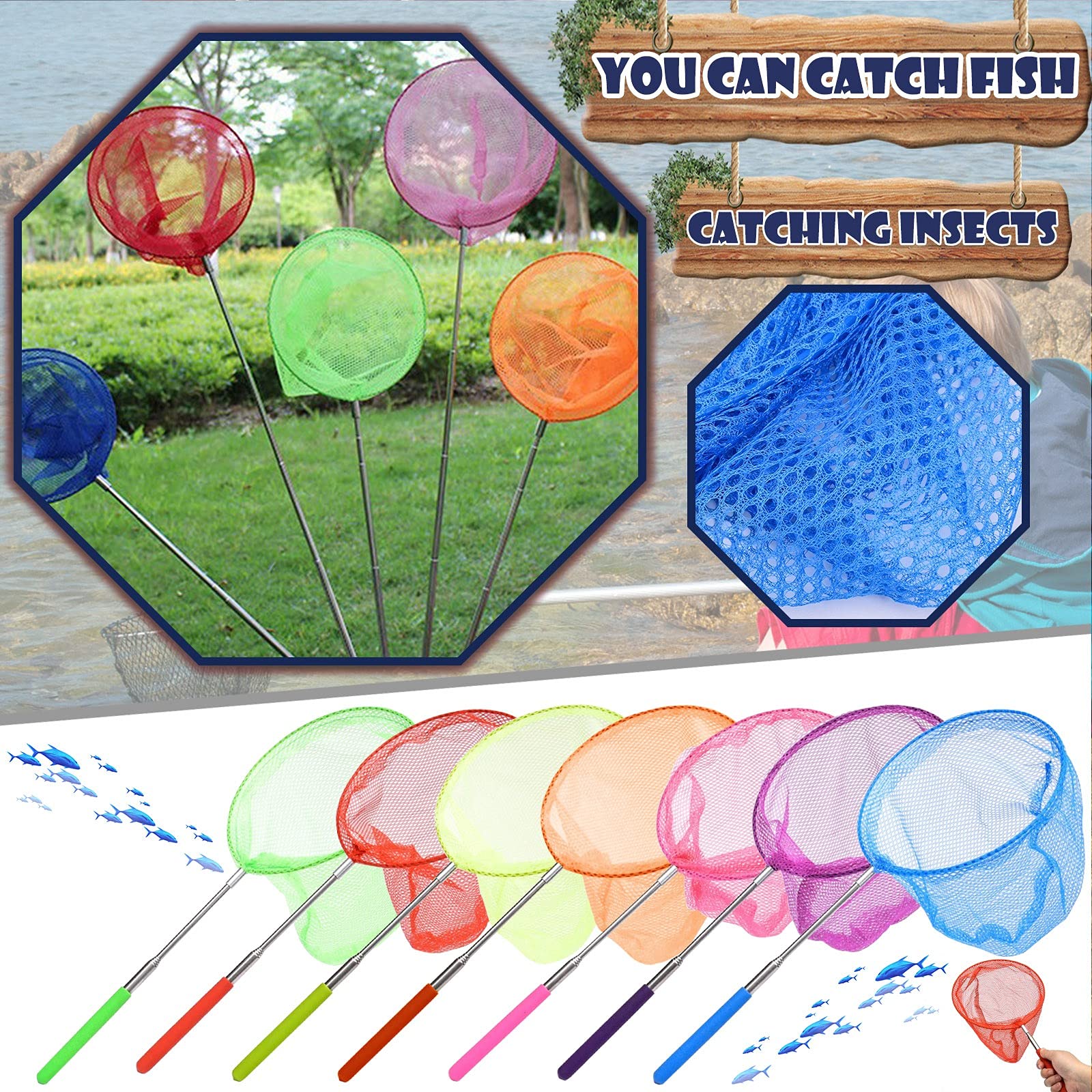 Épuisette télescopique pour Enfants Filet de pêche Filet de pêche pour Attraper Les Insectes, Les Insectes, la pêche, Le Jardin, la Piscine Filet de pêche d'extérieur 3785 cm