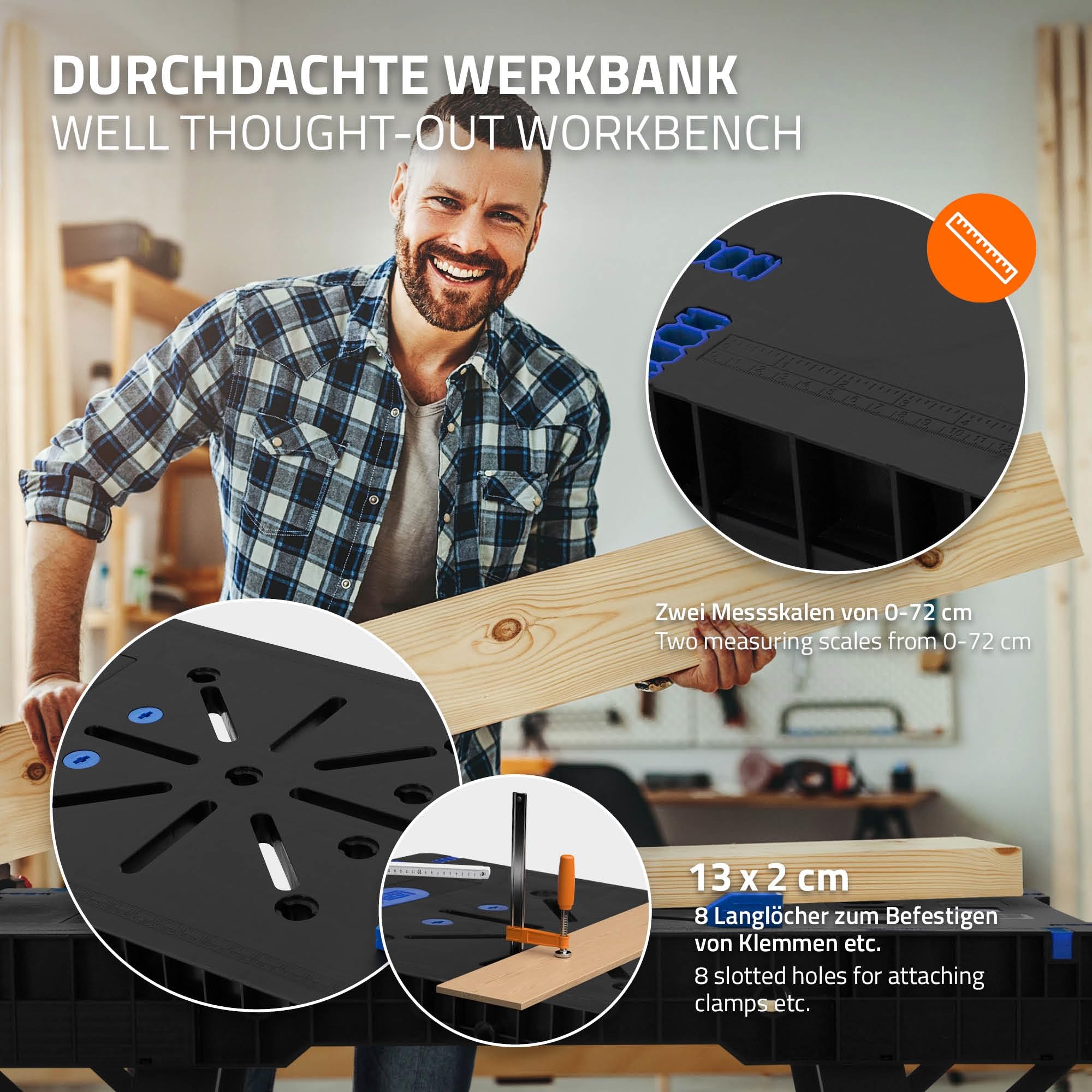 ECD Germany Établi Pliable, 86x55x80 cm, Extensible, Charge Maximale ECD Germany Établi Pliable, 86x55x80 cm, Extensible, Charge Maximale