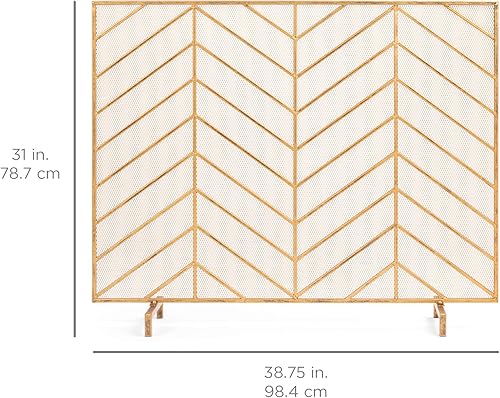 Miniatura 7 de Best Choice Products Panel individual de 38 x 31 pulgadas, hecho a mano, malla de hierro forjado, protector contra chispas contra incendios para