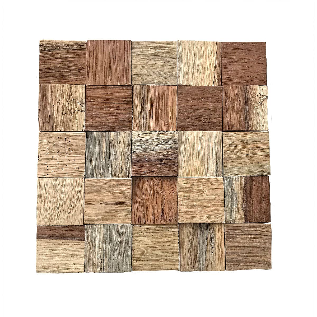 Ekena Millwork WPW12X12HTMENA Heritage Boat Wood Mosaic Wall Tile, 11 7/8"W x 11 7/8"H x 1/2"P, Natural Finish