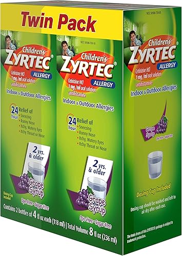 Miniatura 2 de Zyrtec Jarabe para alergias infantiles 24 horas con cetirizina, uva sin azúcar, paquete doble de 4 onzas líquidas