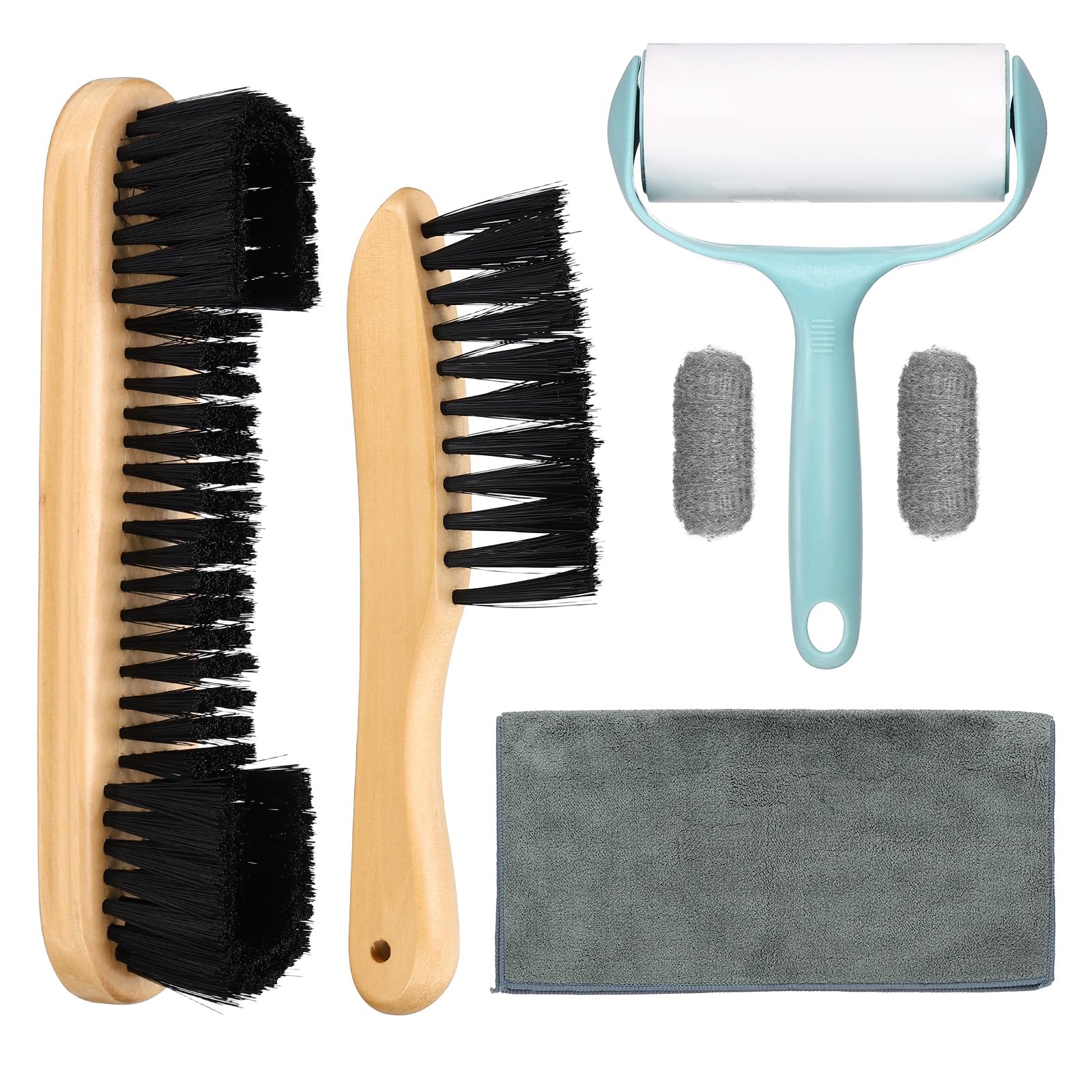 PATIKIL Pool Table Cleaning Brush 7 Set, Billiard Felt Cleaner Accessory with 2 Wooden Pool Brush, Cleaning Cloth, Sticky Lint Roller, Spare Core, Ferrule Polish Cloth, Brown