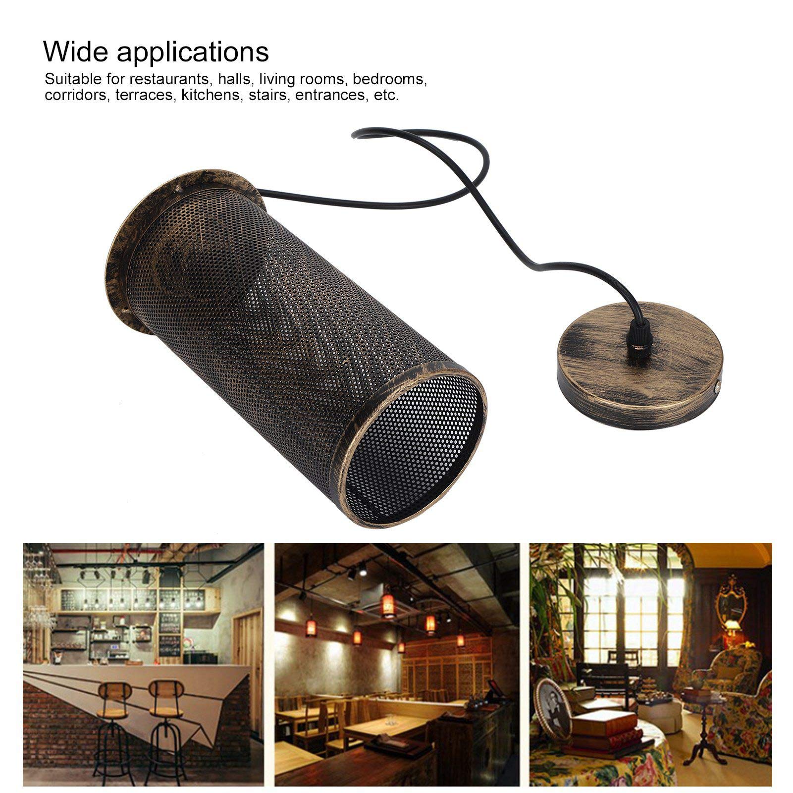 Tyenaza Iron Lampshade, Industrial Style Mesh Lampshade E27 Iron Art Pendant Light Shade for Bar Cafe AC85?265V (Sweep Gold)