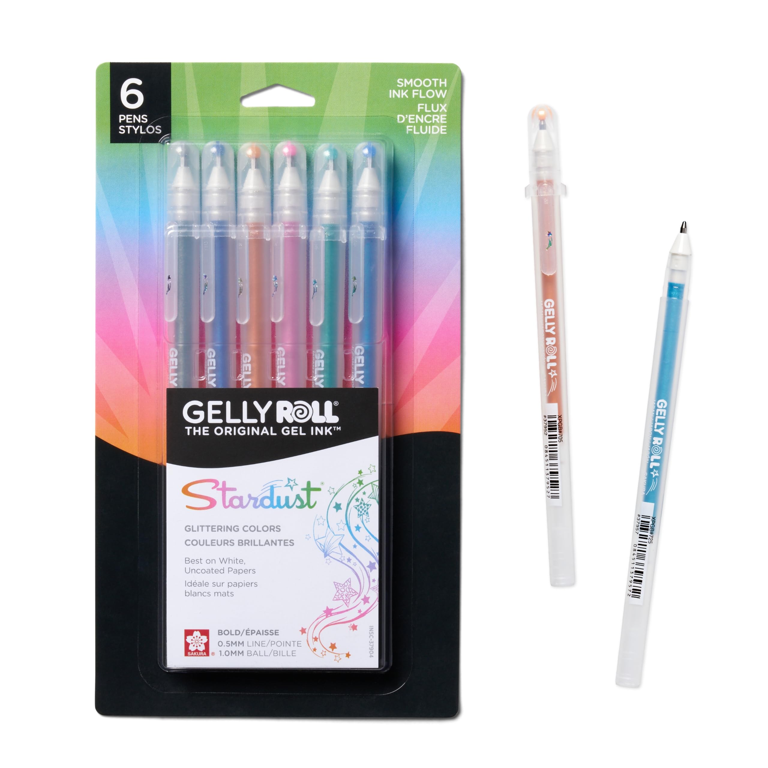 SAKURA Gelly Roll Stardust Meteor Glitter Gel Pens - Bold Point Ink Pen for Lettering, Drawing, Invitations, & Stationery - Assorted Colored Ink - Bold Line - 6 Pack