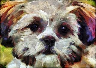 Colourful Shih Tzu Dog Wall Art Decor, Dog Memorial, Abstract Dog Picture Gift Choice of Sizes Hand Signed by Dog Portrait Artist Oscar Jetson. (a3)